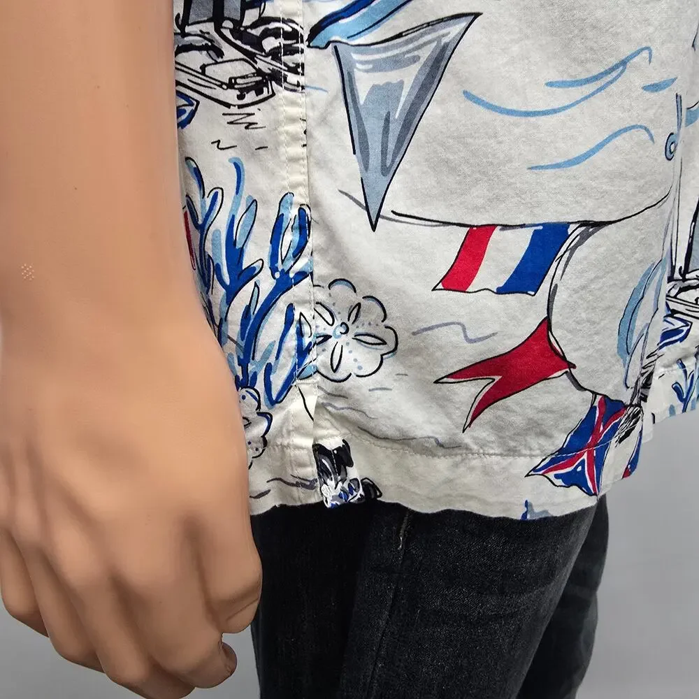 J. Crew camp-collar shirt Men XL Sailboat Nautical Print Short sleeve BH604